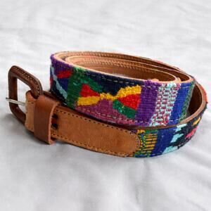 Express Woven Tribal Pattern Leather Belt Size 38 Multicolor Southwest Style